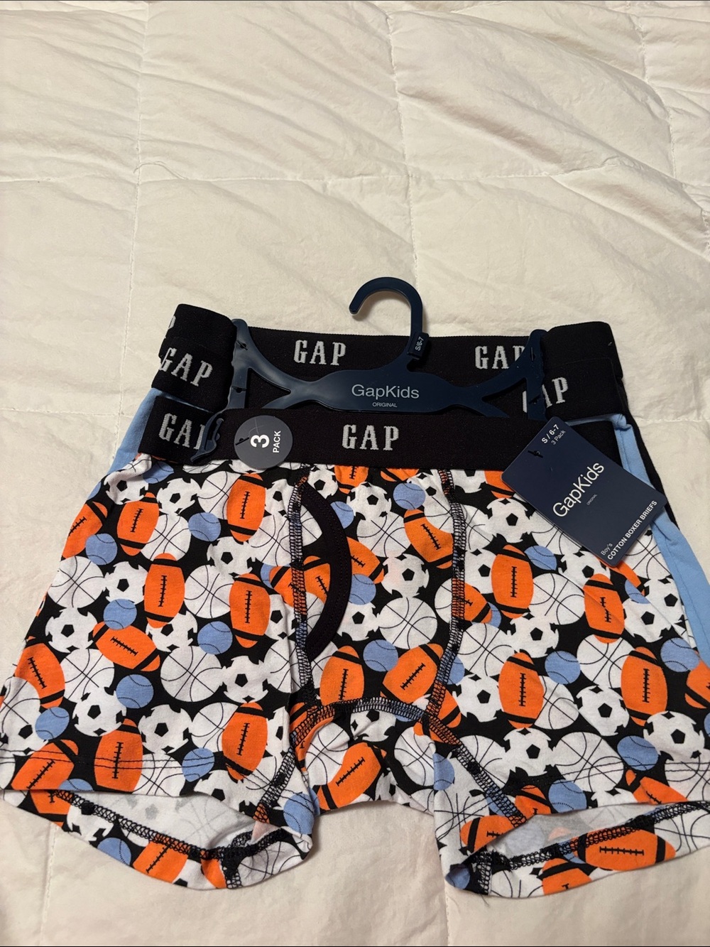 GAP Kids Sports Ball Boxer Briefs in Black, Orange & Blue (3-Pack)